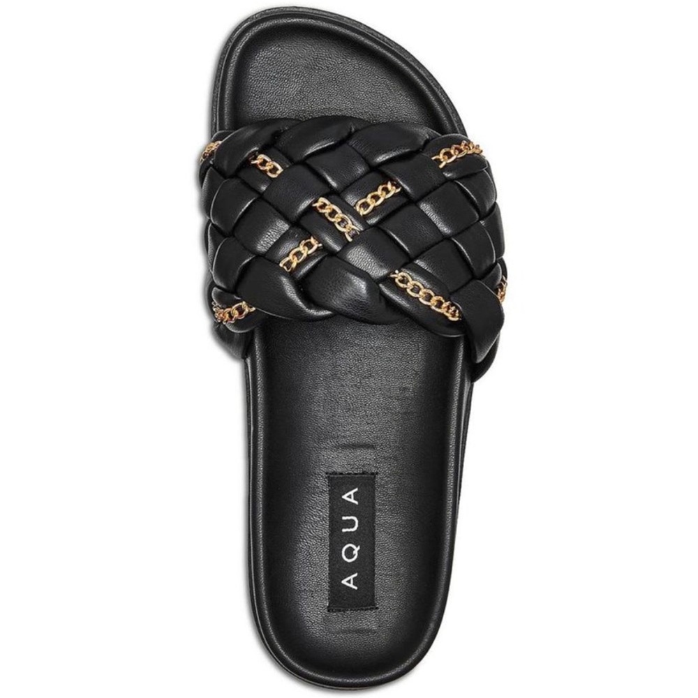 Aqua Black and Gold Chain Slide Sandals size 6